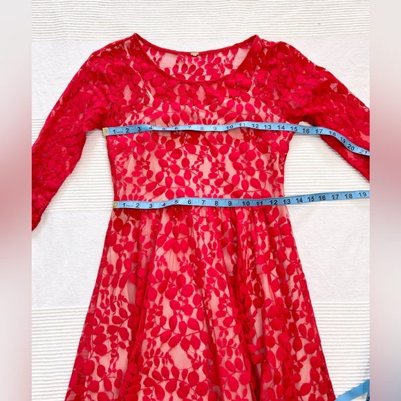 Free People Red Floral Lace Mesh Dress - Picture 6 of 14